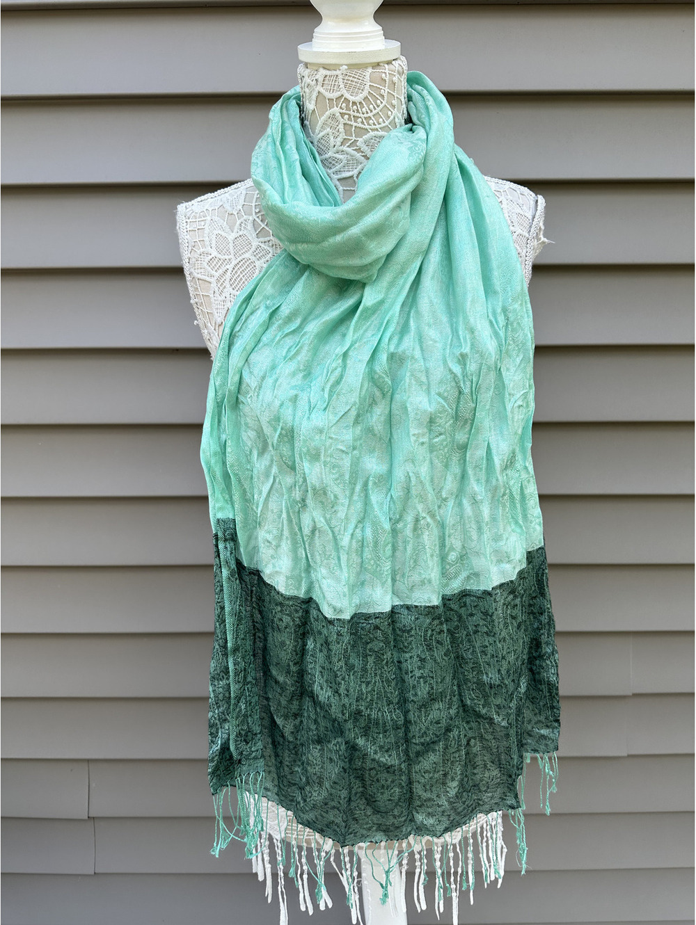 Boho Chic Ombre Paisley Shawl Scarf in Green